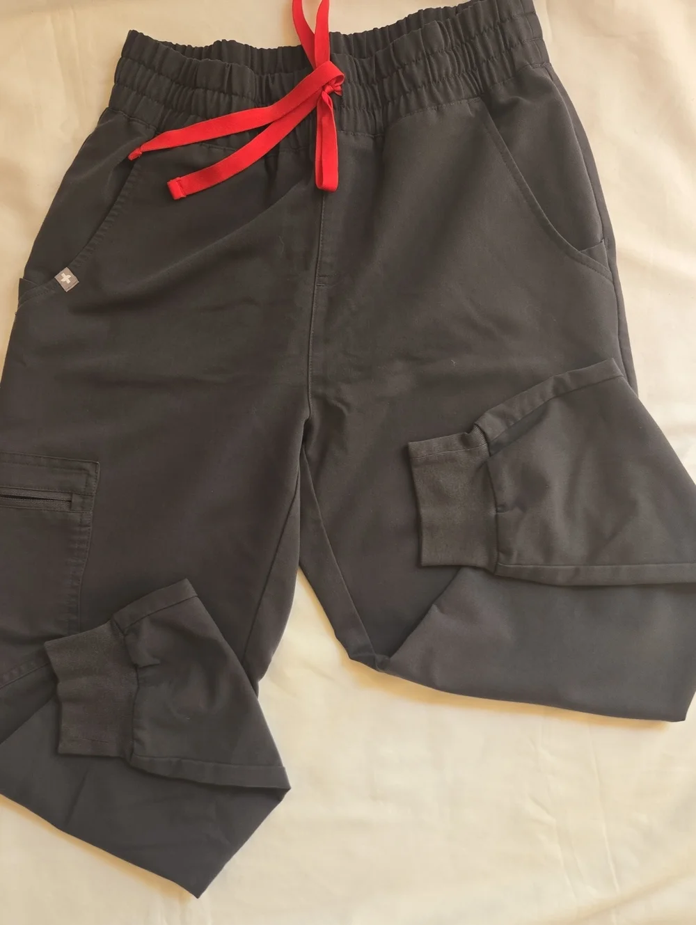 Figs Men's Black Joggers with Red Drawstring